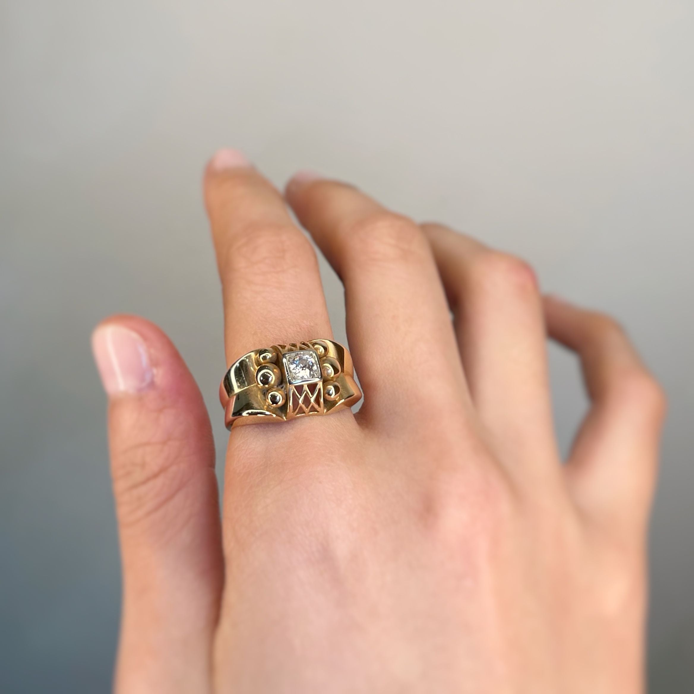 Yellow gold and diamond ring