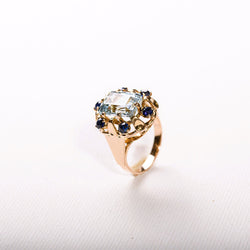 Ring Cocktail in rose gold, aquamarine and sapphires