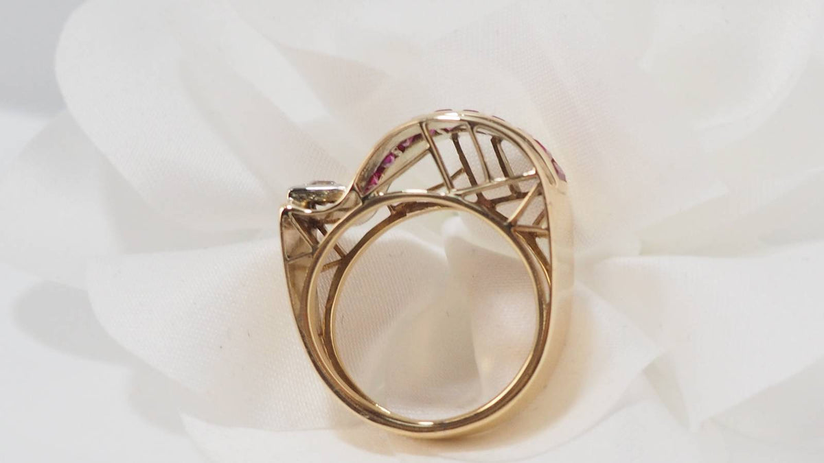 Yellow gold and diamond tank ring