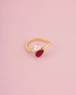 Bague Toi & Moi en or jaune 18k rubis et diamant