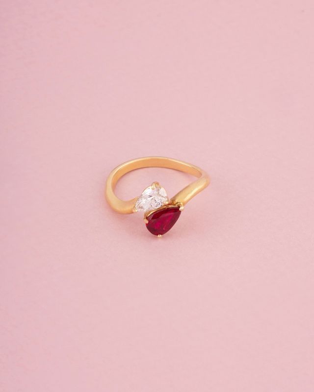 Bague Toi & Moi en or jaune 18k rubis et diamant