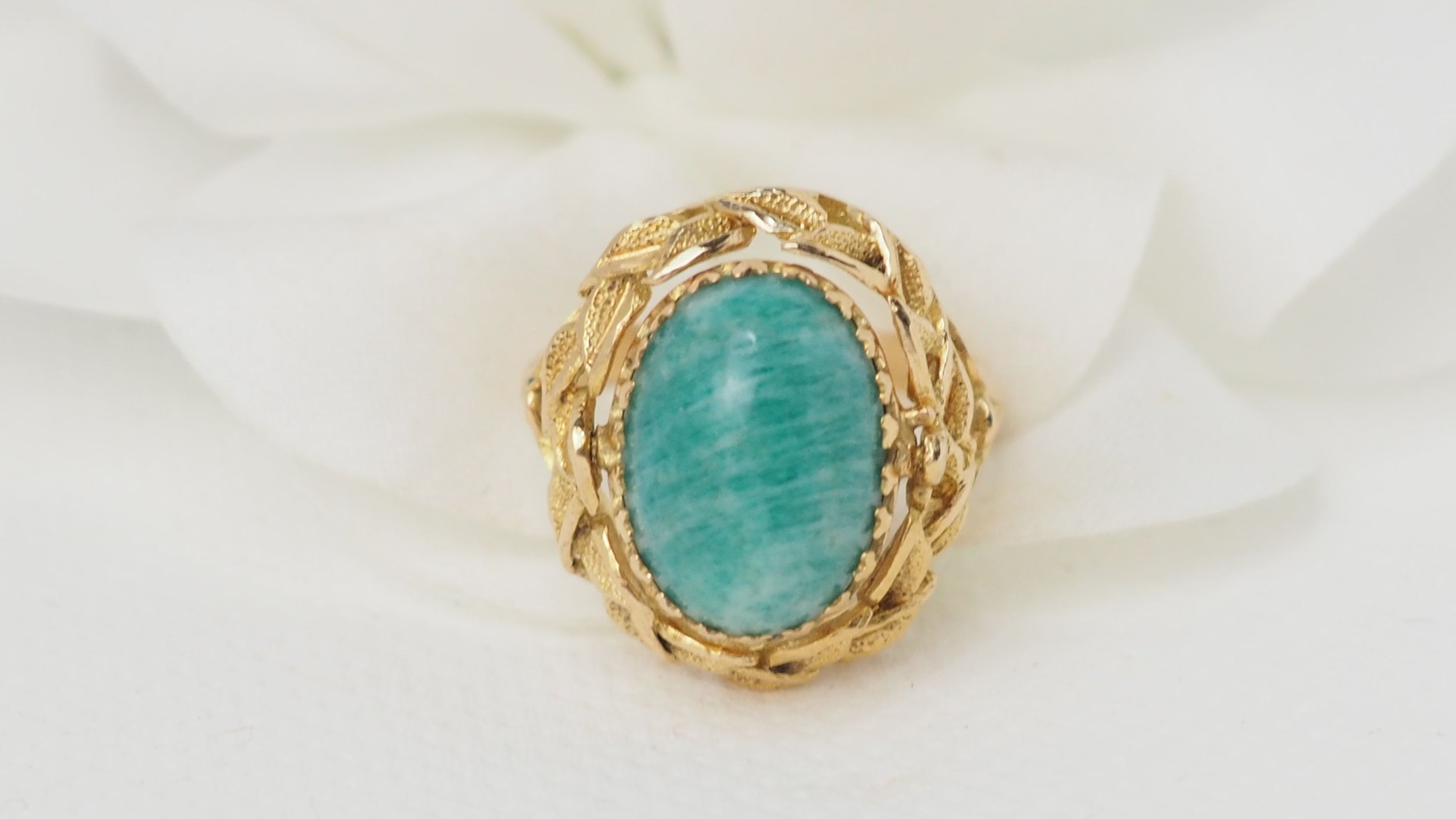 Bague Basculante En Or Jaune, Perles Et Amazonite