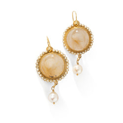 Boucles d'oreilles Pendantes en or jaune, quartz et perles