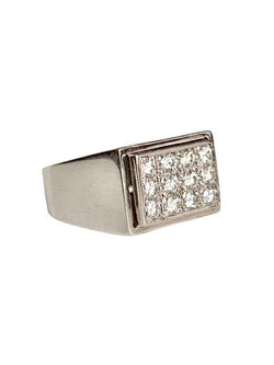 Signet ring in 18k white gold and diamonds