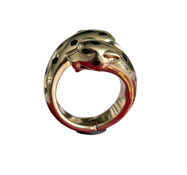 Bague CARTIER Panthère "Toi & Moi" en or jaune, laque noire, tsavorites et onyx