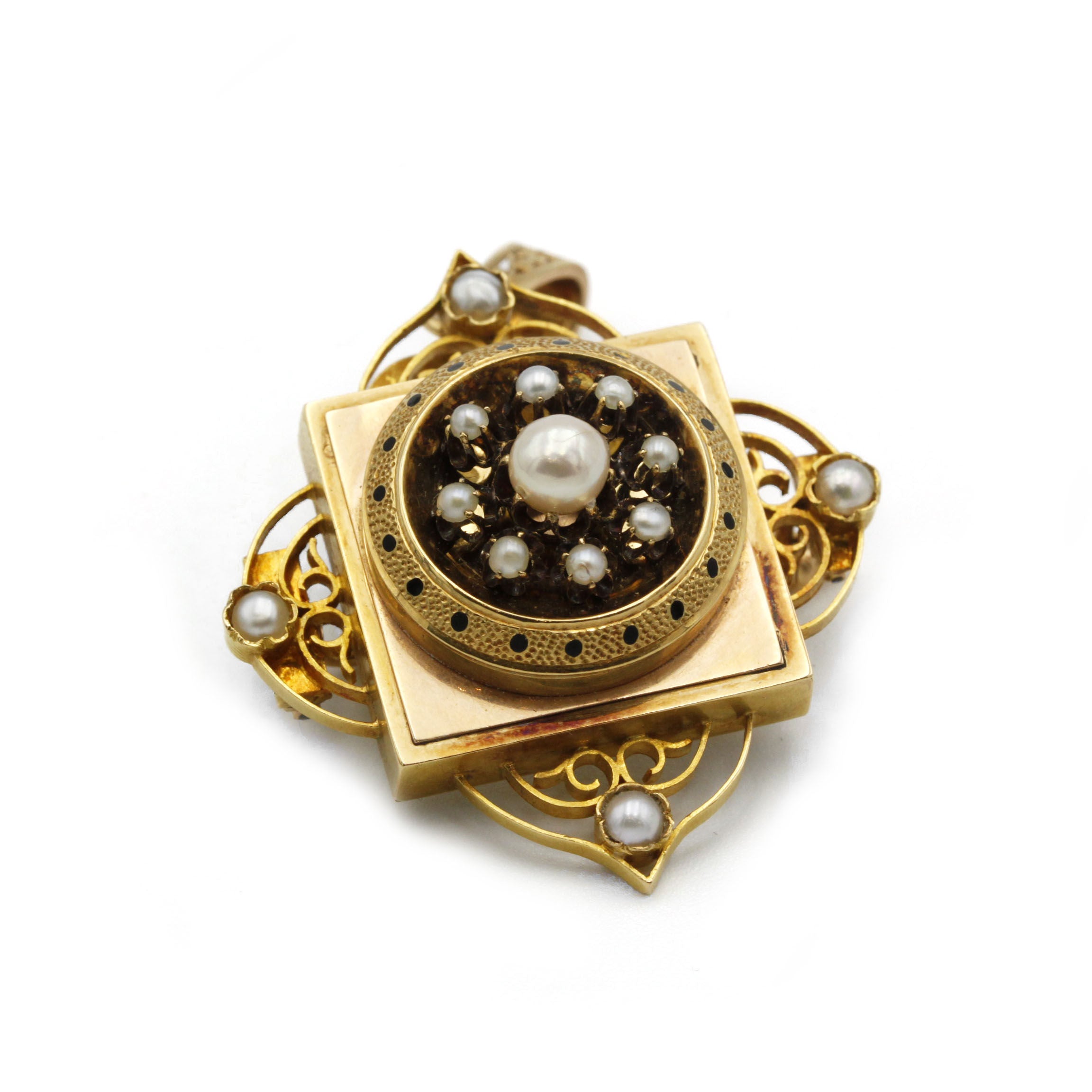 Pendentif Broche - Or et perles