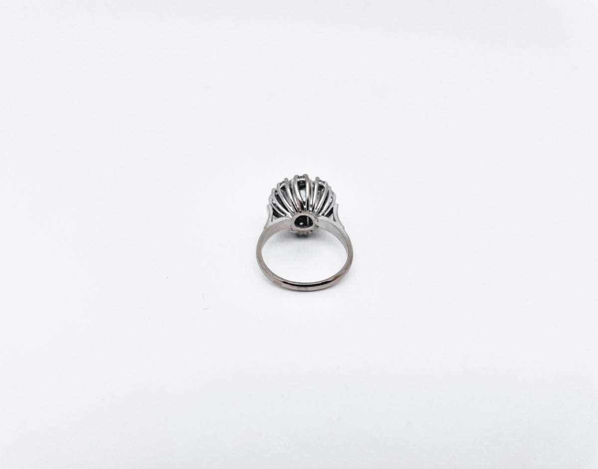 Marguerite double halo diamond ring in white gold