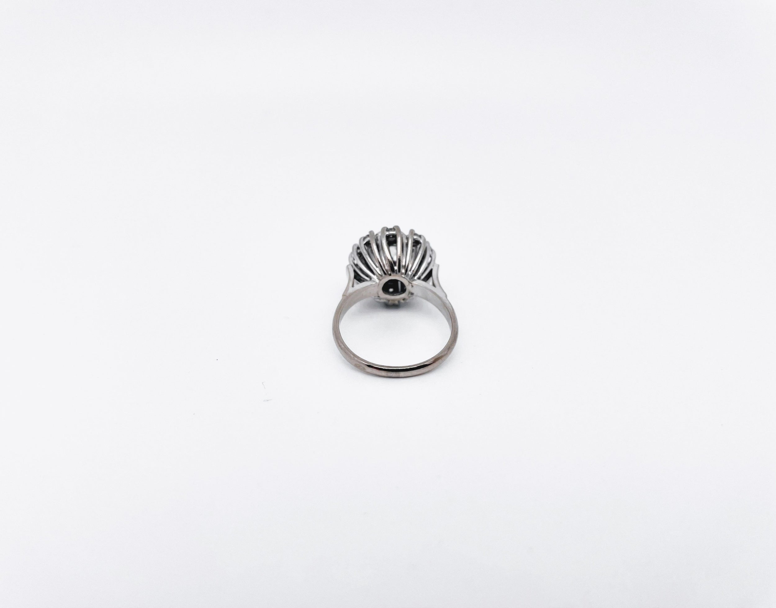 Marguerite double halo diamond ring in white gold