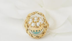 Bague Basculante En Or Jaune, Perles Et Amazonite