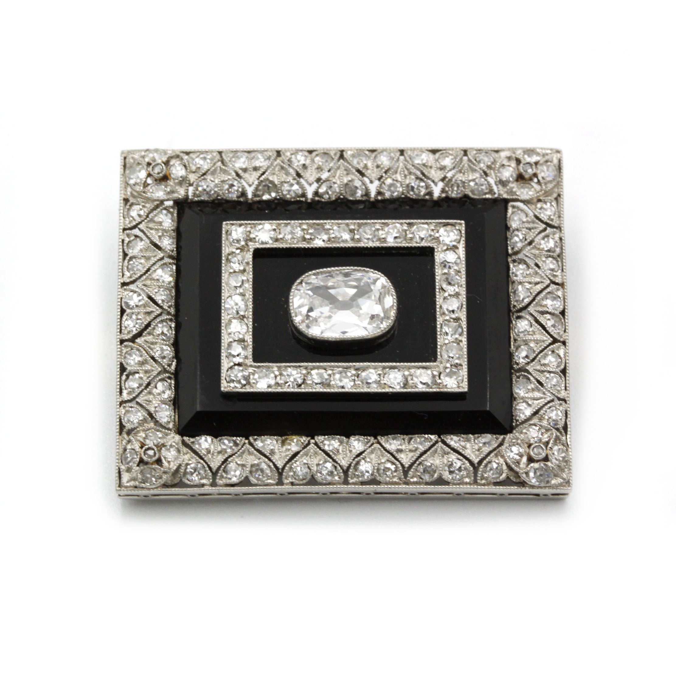 Broche - Or, Platine, Onyx & Diamants