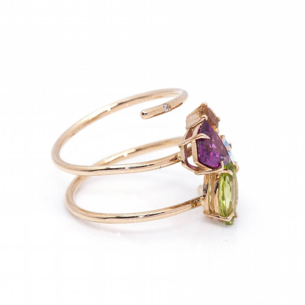 Cocktail Ring in Rose gold, Peridot, Topaz, Garnet, Tourmaline and Diamond