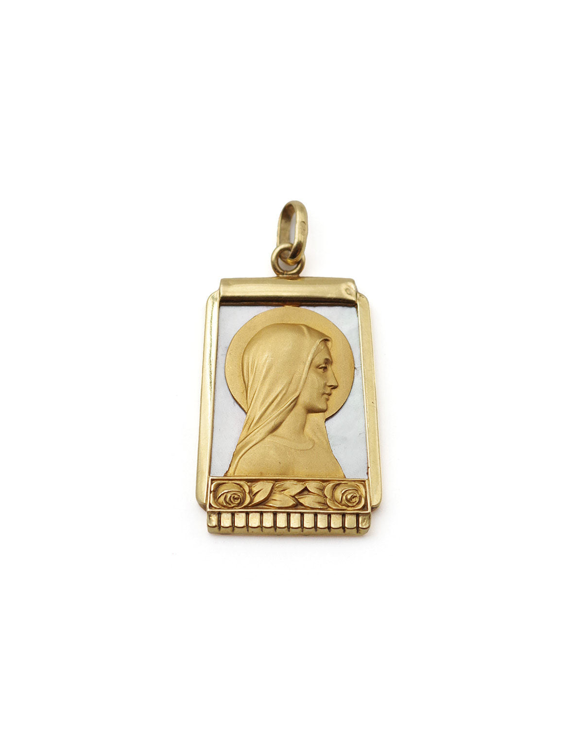 Pendentif Vierge Marie Art Deco en or et nacre