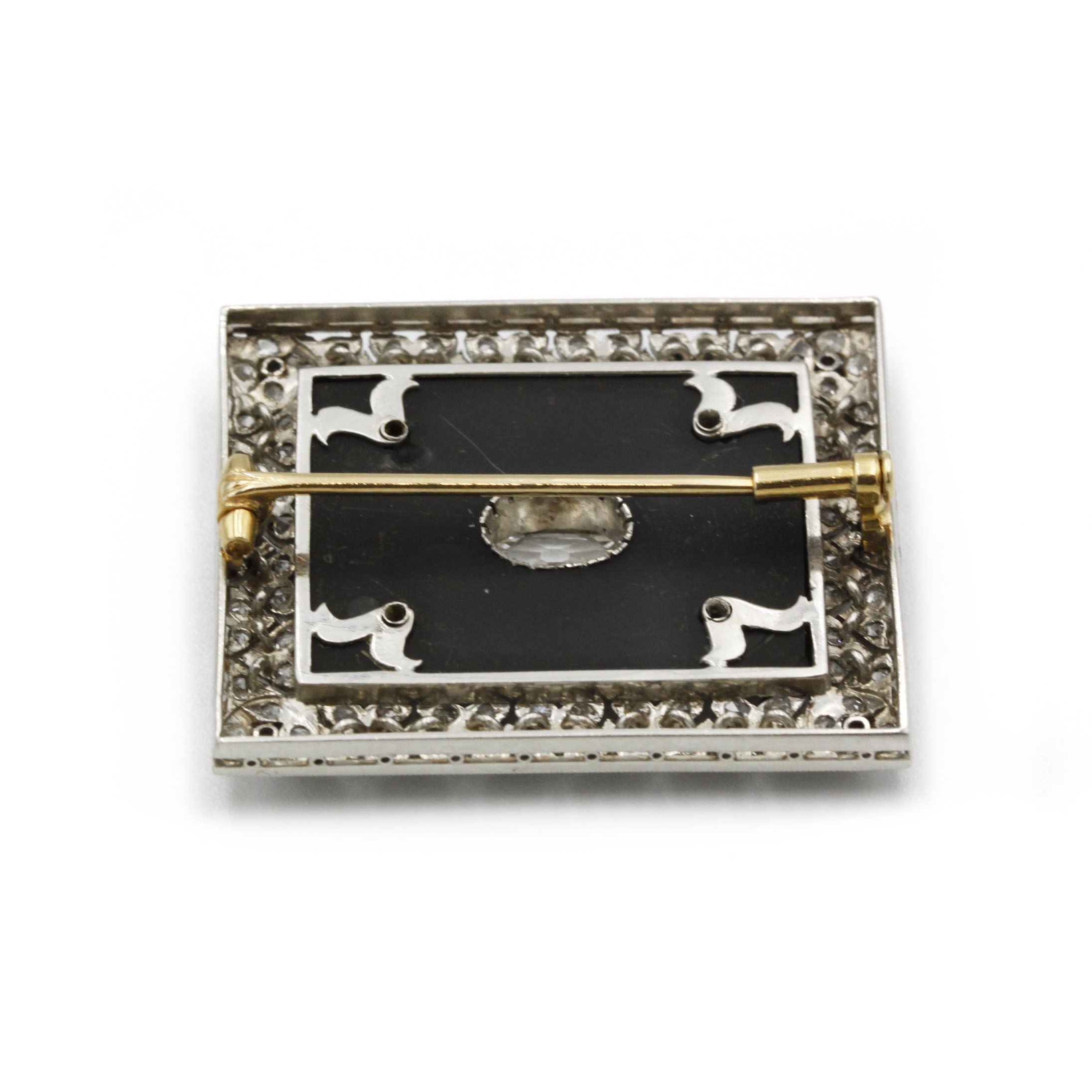 Broche - Or, Platine, Onyx & Diamants