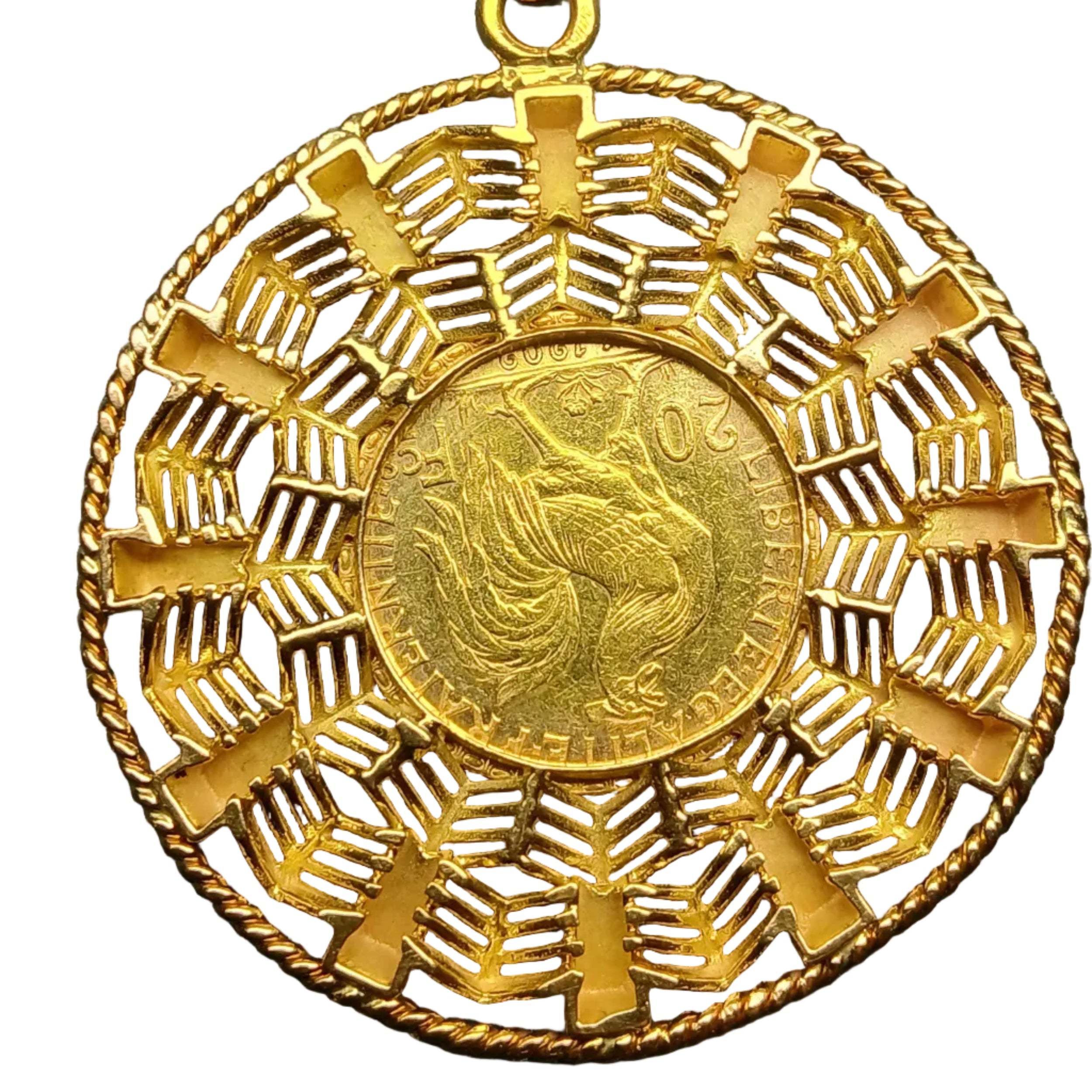 Pendentif médaille porte-pièce en or jaune
