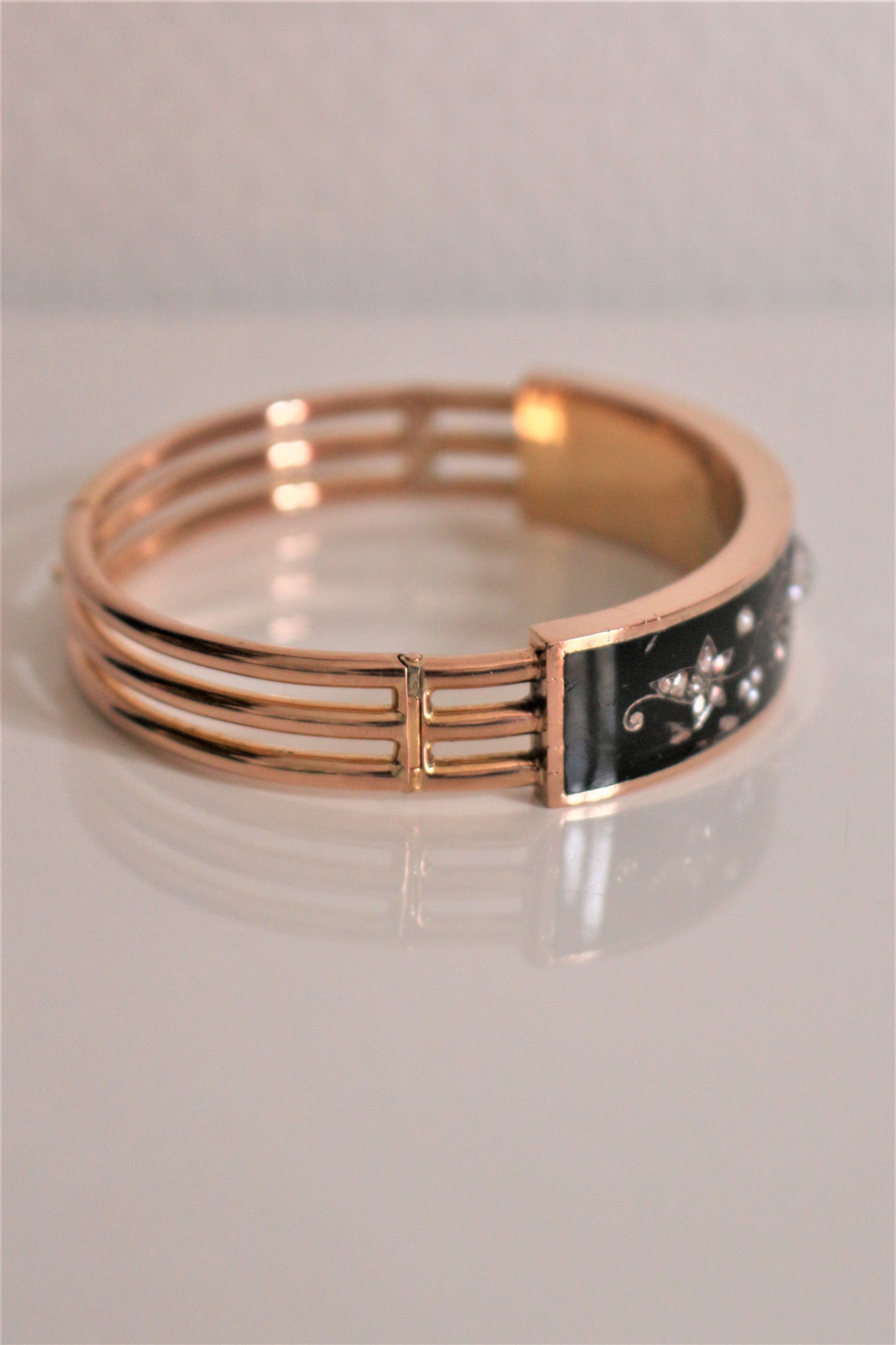 Napoleon III bracelet in pink gold and black enamel