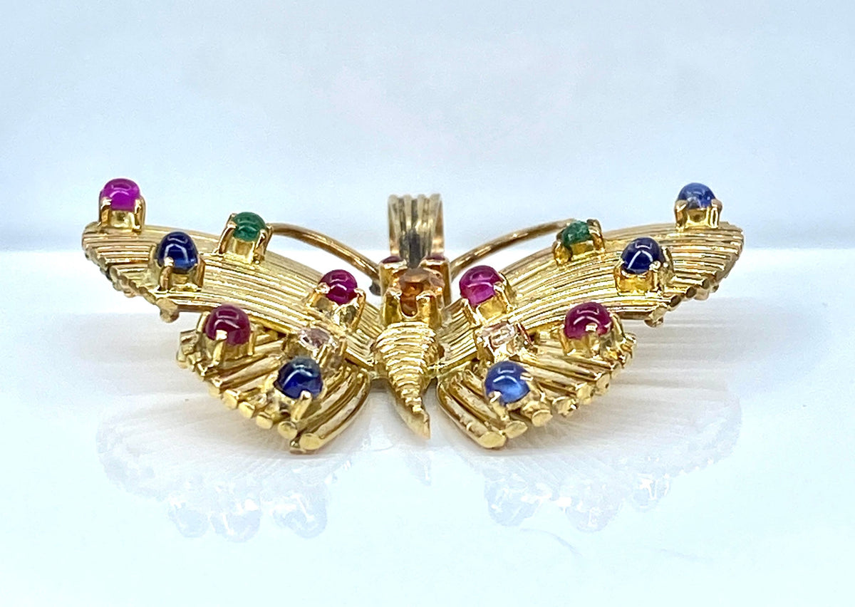 18-carat yellow gold and gemstone butterfly pendant