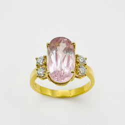 ANILLO EN ORO AMARILLO CON DIAMANTES Y KUNZITA