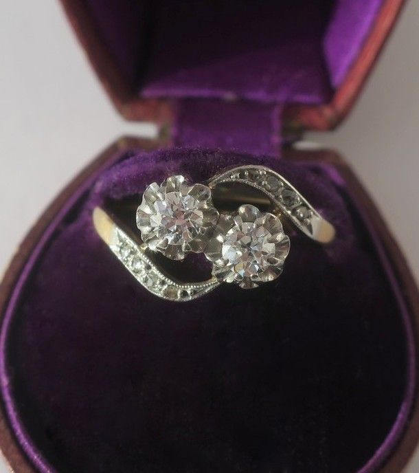 Ring You and Me diamonds, Yellow gold and paltinium circa 1900