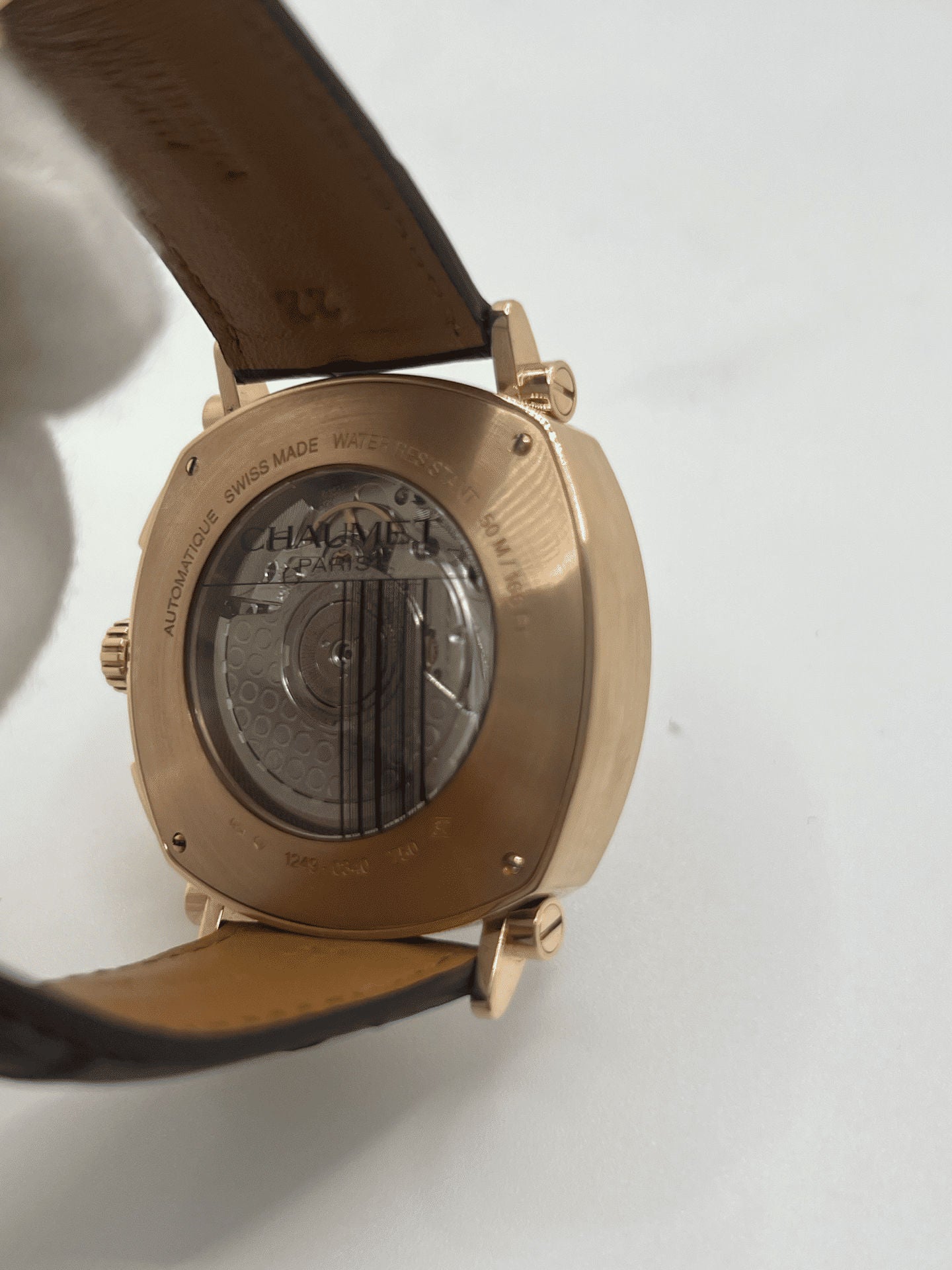Watch CHAUMET "Dandy XL Chronograph" in rose gold and leather