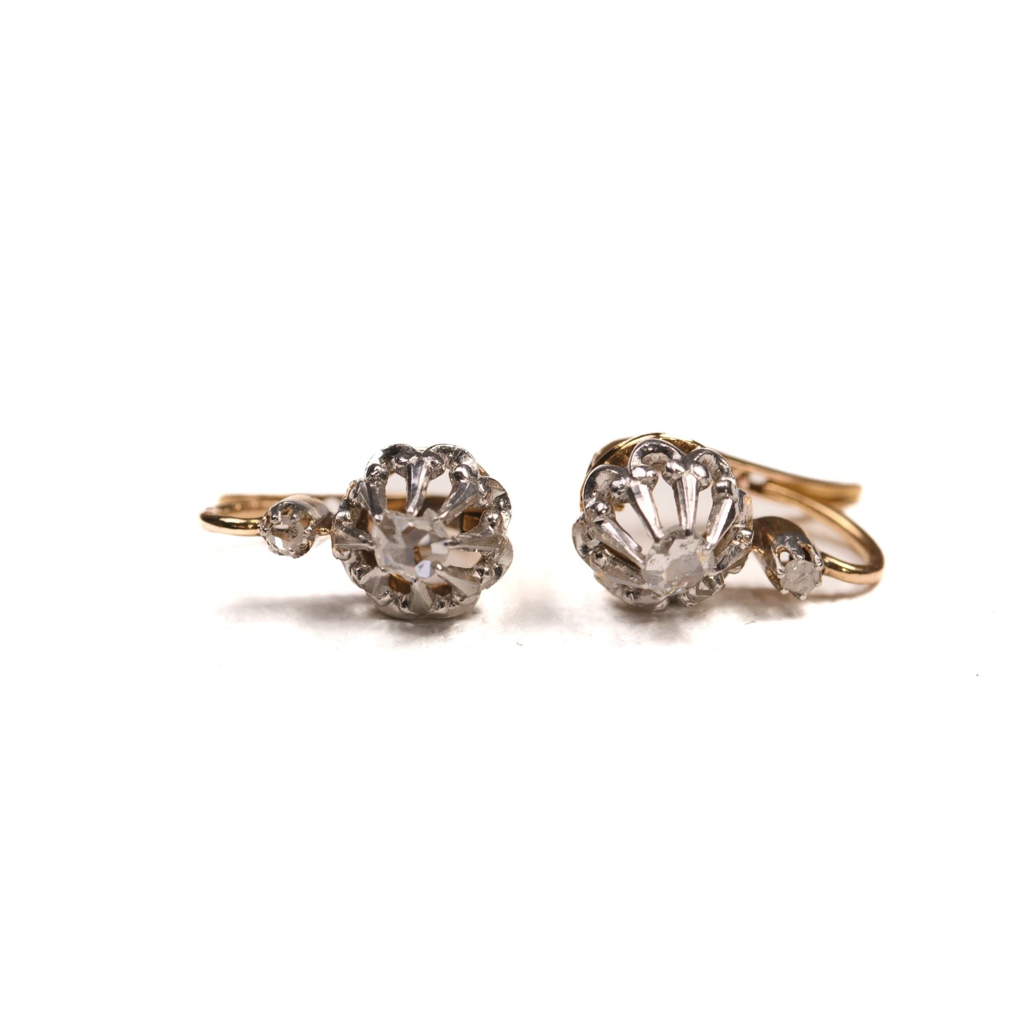 Earrings ANCIENT gold and silver sleepers diamonds