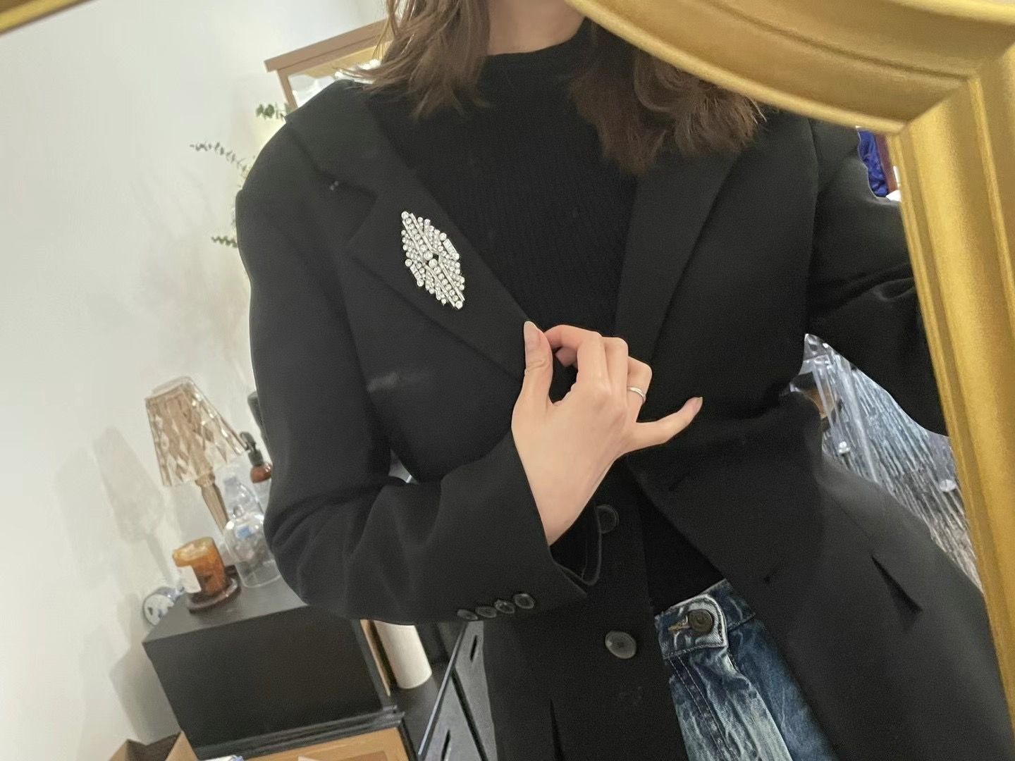 Broche Art Déco double clips en platine, or et diamants