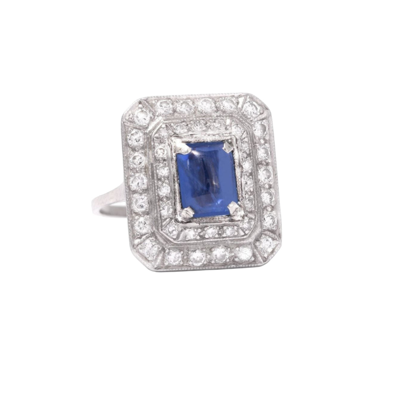 Bague Entourage Art déco, en platine saphir et diamants