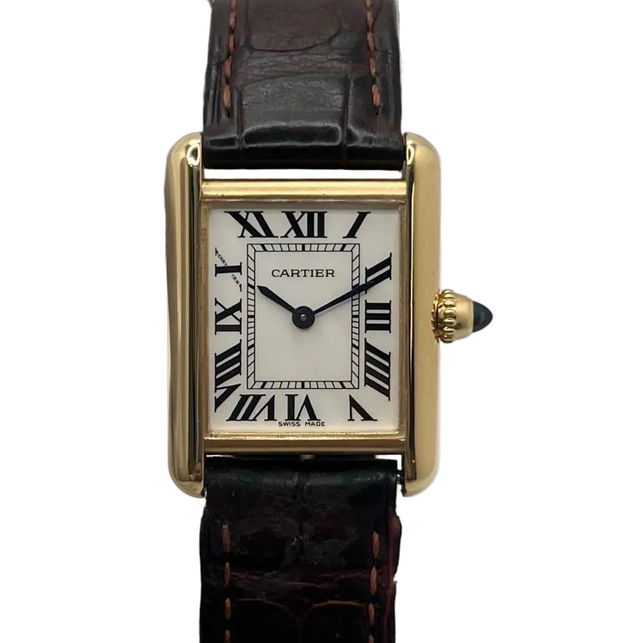 Montre CARTIER Tank Louis en or jaune, cuir et quartz