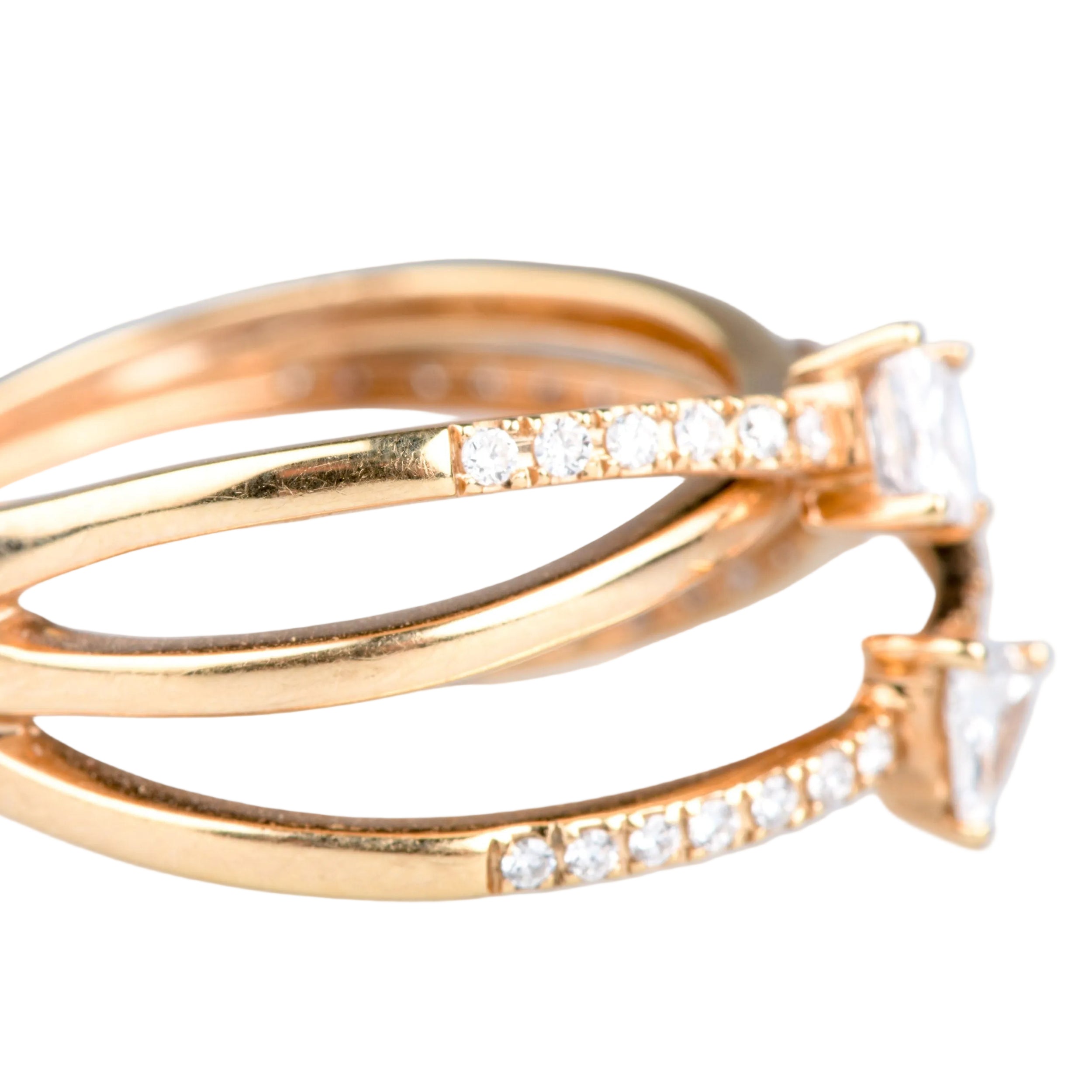 Bague design flèche croisée en or jaune et diamants