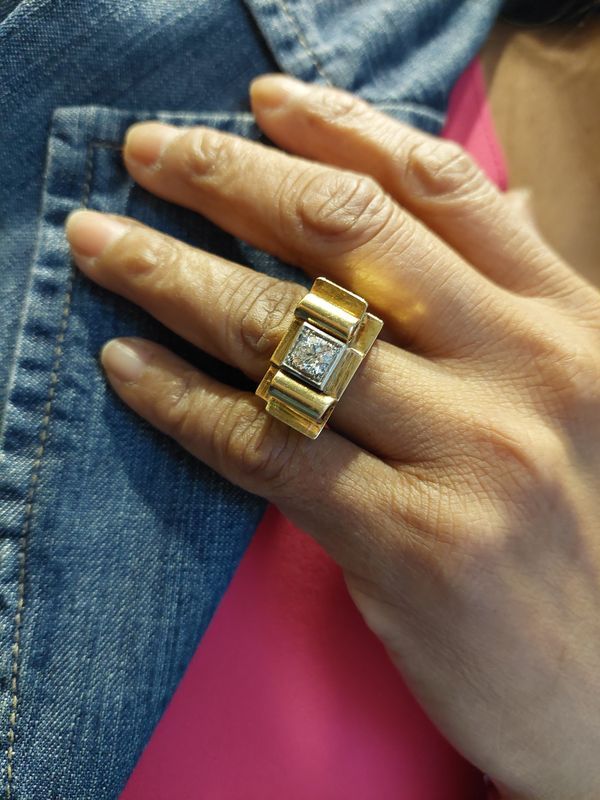 Bague tank en or jaune et diamant