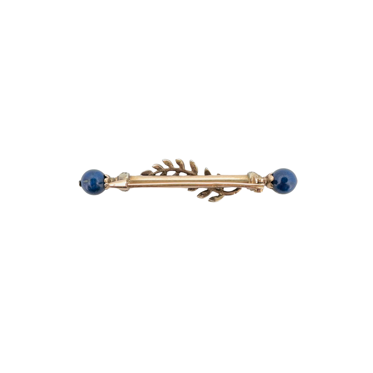 Broche or rose perles lapis lazuli