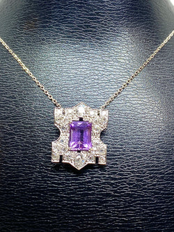 Pendentif en platine : améthyste et diamants