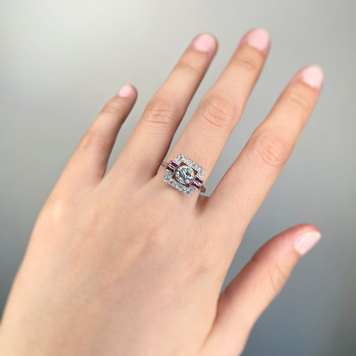 Art Deco Ring - Platinum, Diamonds &amp; Rubies