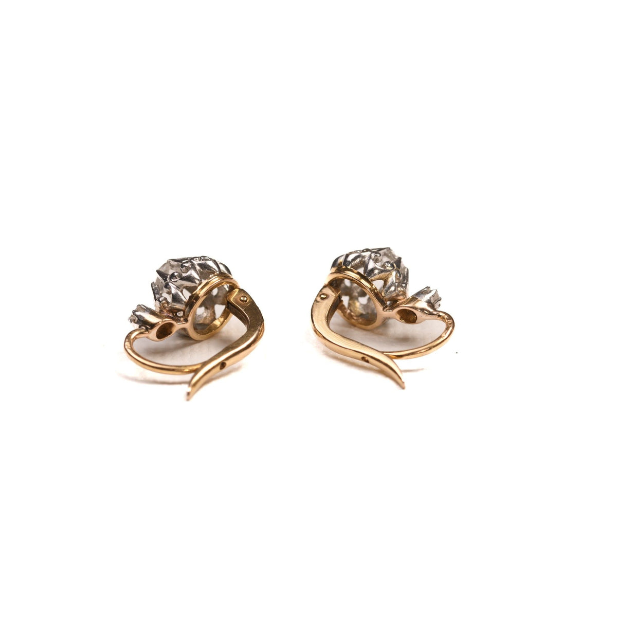 Earrings ANCIENT gold and silver sleepers diamonds