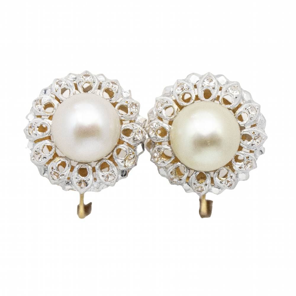 Boucles d'oreilles PLATIN avec perles et diamants