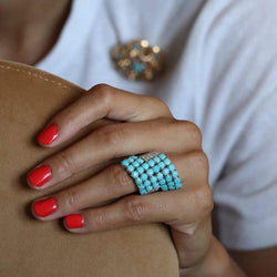 White gold, turquoise and diamond cocktail ring