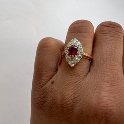 Bague or Rubis Birman naturel et diamants