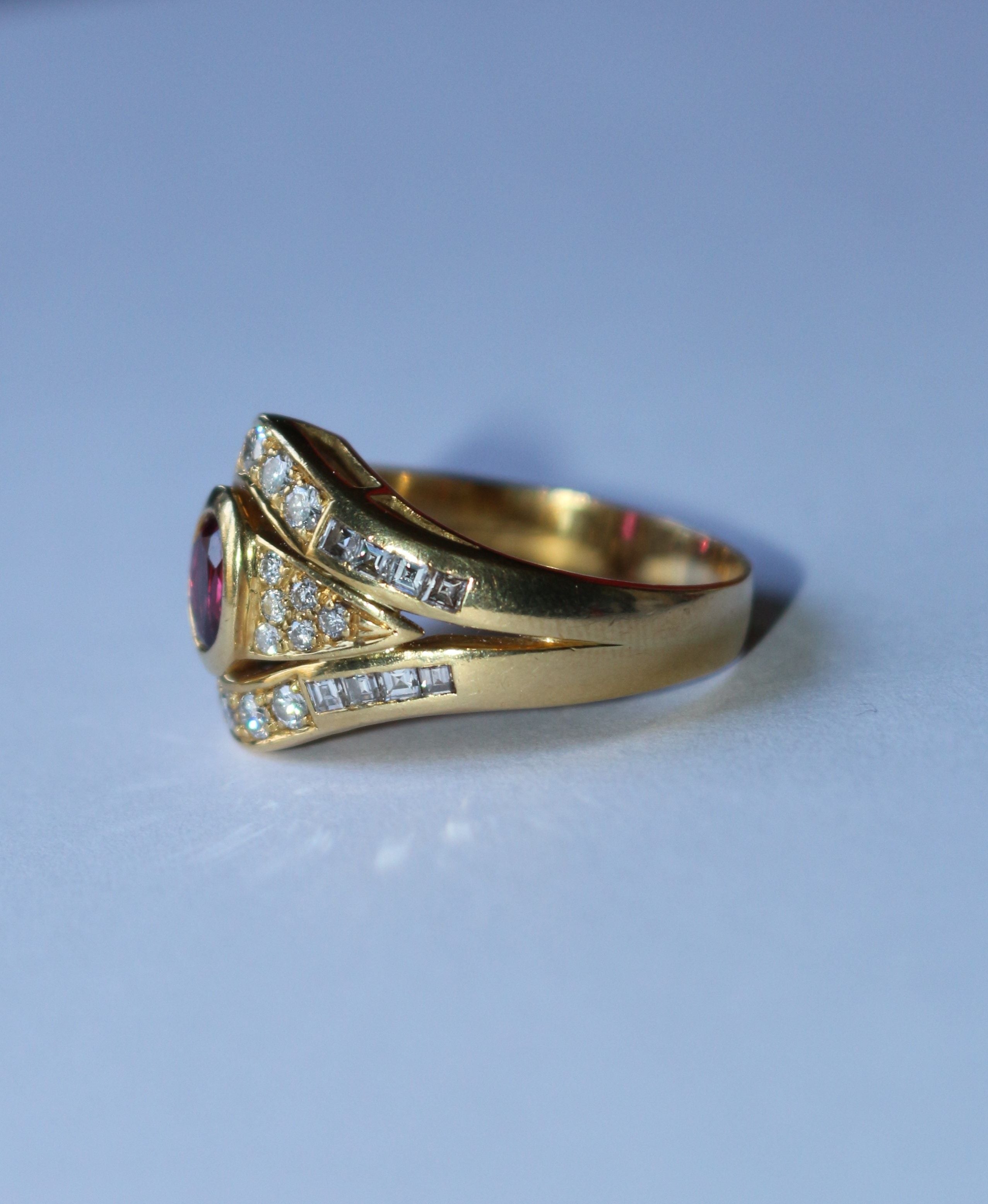 Ring Headband in yellow gold, ruby and diamonds