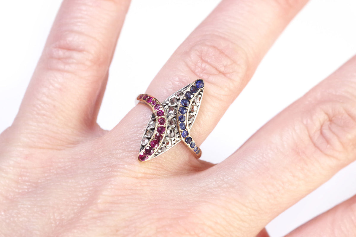 Bague marquise patriotique en or