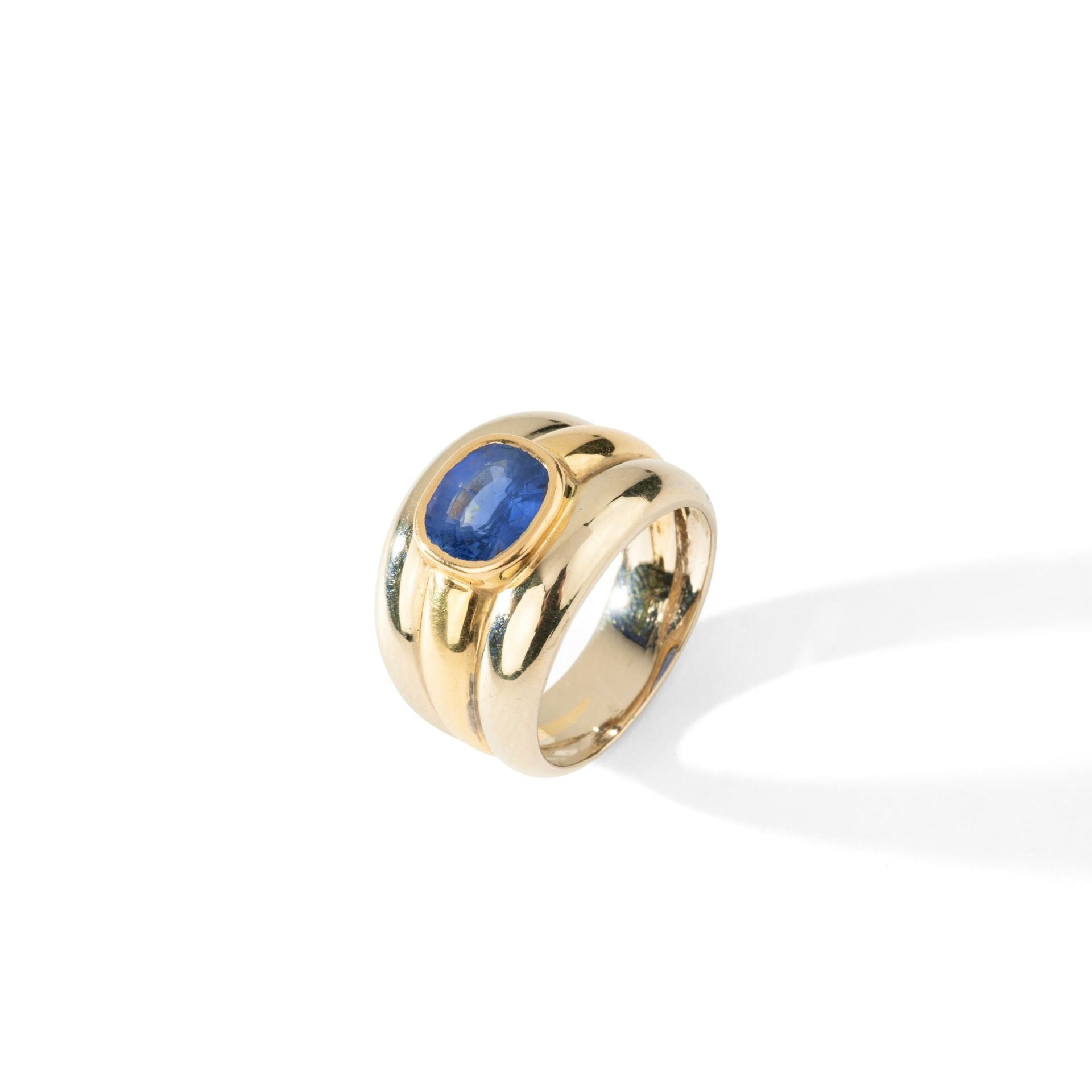 Bague Jonc en Or jaune et blanc et Saphir