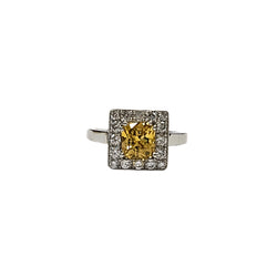 Bague en platine 850, diamants et saphir jaune naturels - Taille EU53