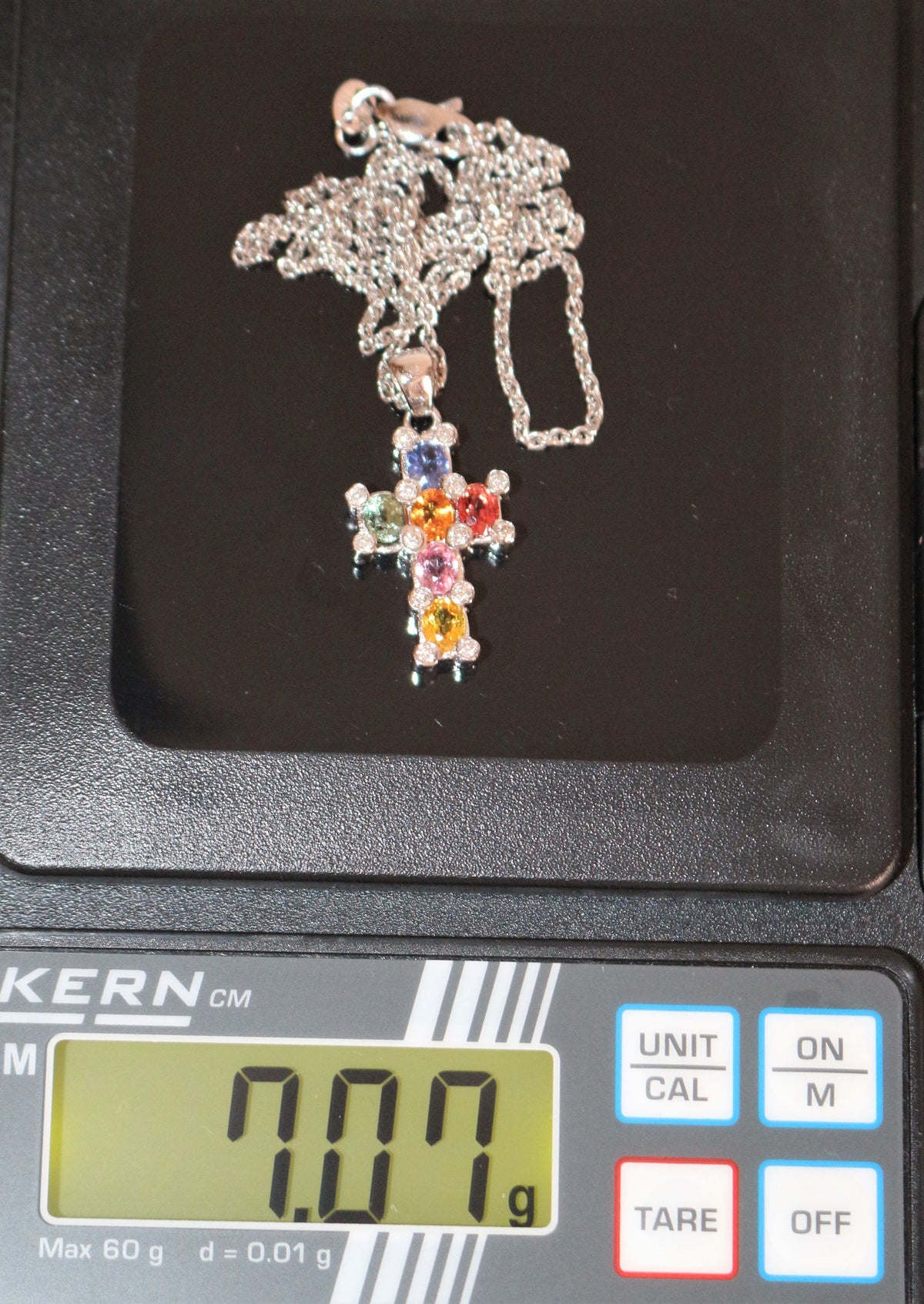 White Gold Sapphire Cross Necklace
