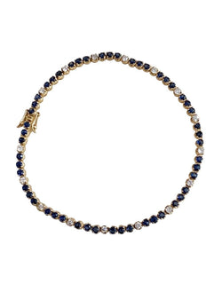 Bracelet Tennis, en or jaune 14k, saphirs et diamants