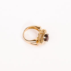 Ring Cocktail in yellow gold, garnet and rhodolite