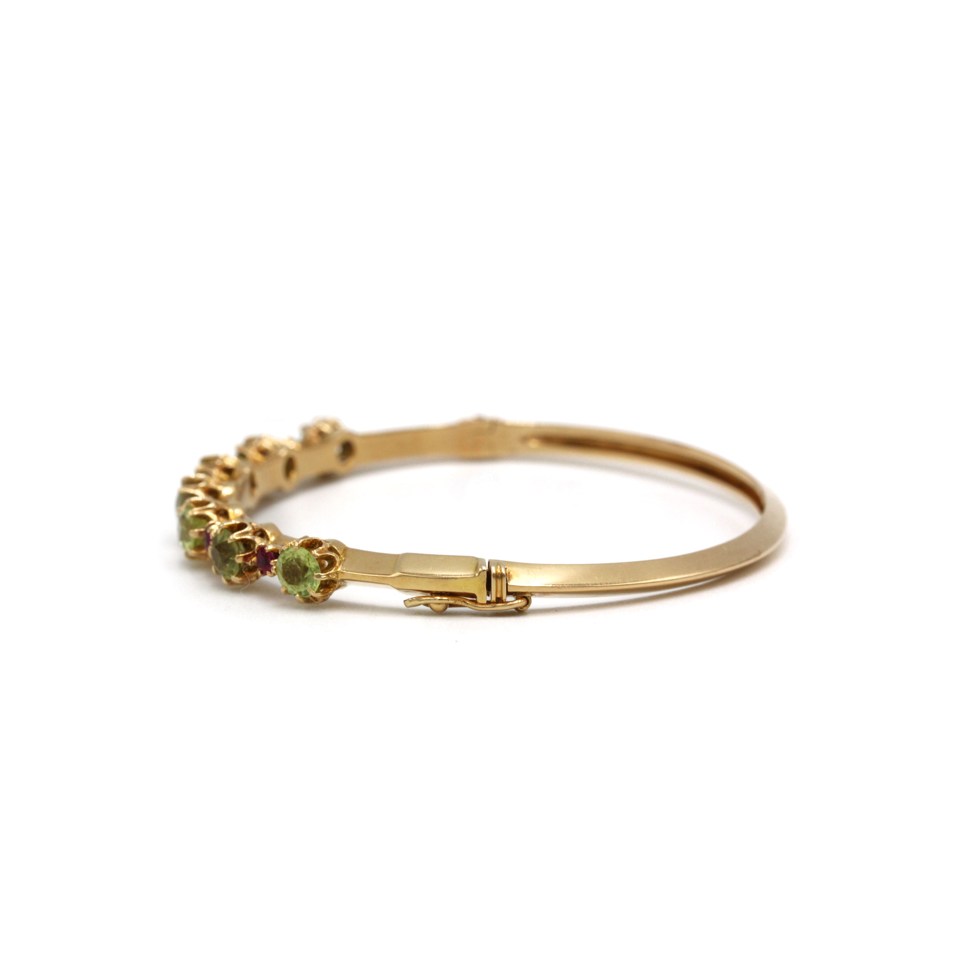 Rigid Bracelet - Gold, Peridots and Rubies