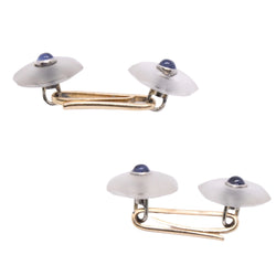 Boutons de manchette Art Deco en or rose, or jaune, cristal de roche et saphir