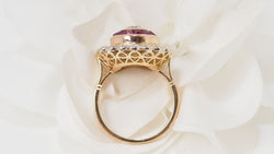 Entourage ring in yellow gold, rubies and diamonds 