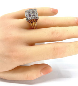 Bague en or jaune et or blanc 18 carats pavée de diamants