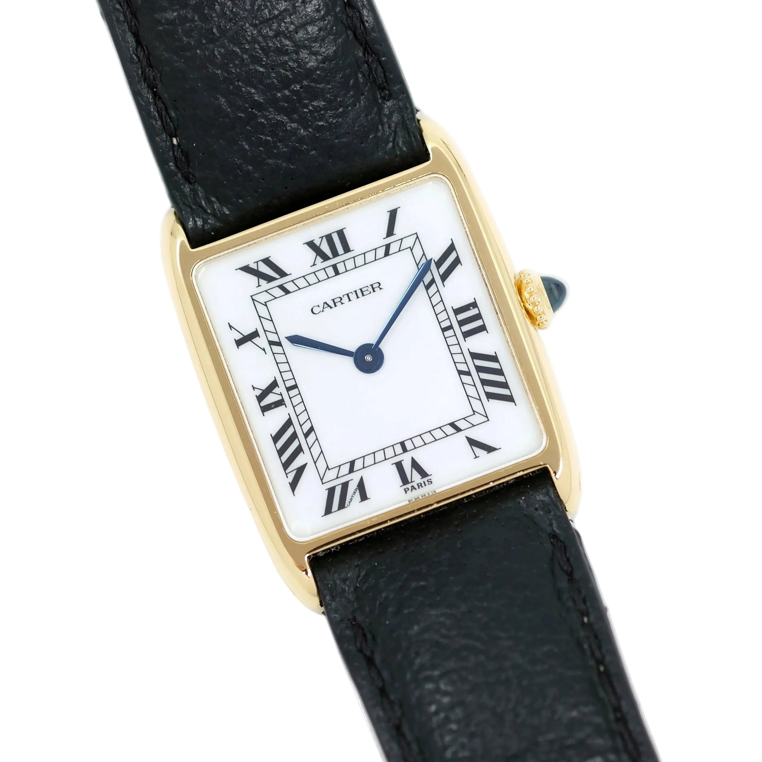 Montre CARTIER Tank arrondie extra-plate en or jaune et saphir