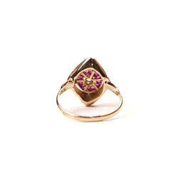 Bague marquise ancienne rubis et diamants en or deux tons