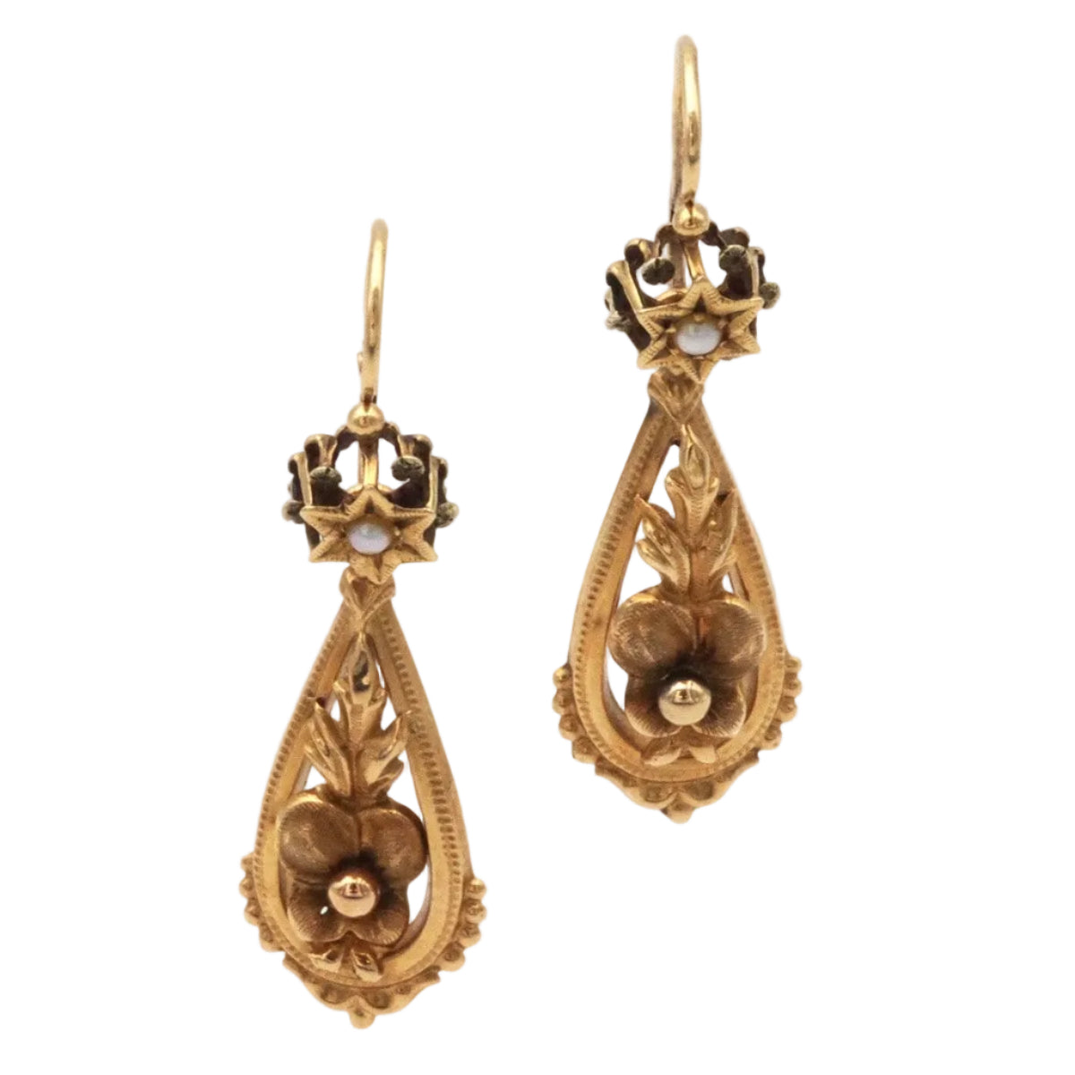 Boucles d'oreilles Pendantes en or jaune et perles